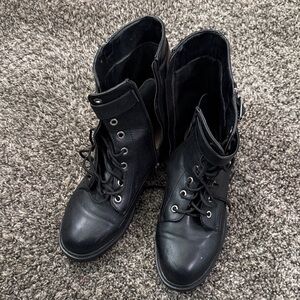 Women's Black Lace-Up Combat Boots